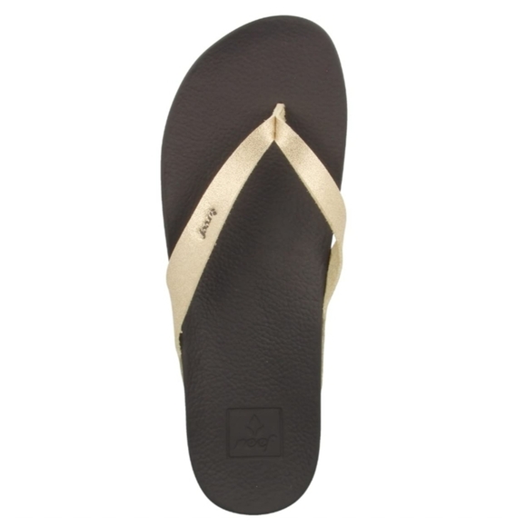Reef Women's Gold Leather Cushion Support Flip Flop Thong Sandals, Sz 8 - Picture 1 of 7
